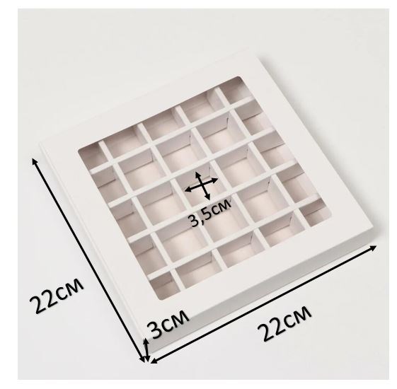 Коробка под 25 конфет, d22 h3,5см, ячейка d3,5 h3,5см, с окном 29354 - фото 13566
