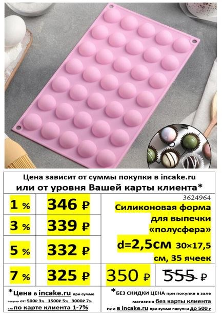 Силиконовая форма для выпечки  «полусфера» d=2,5см 30×17,5 см, 35 ячеек 3624964 - фото 13705