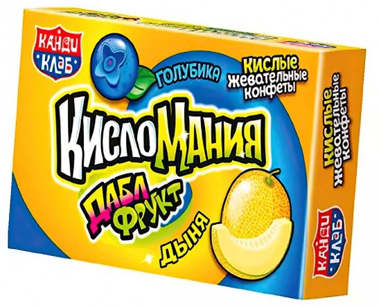 Жевательная конфета "Кисломания дабл фрукт" голубика и дыня 14г КандиКлаб 42441