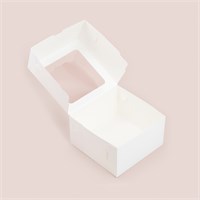 Коробка  20x20x10см, для пирожных и зефиров, мелованный картон, белая, окно сверху 14187