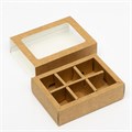 Коробка под 6 конфет с окном, крафт, 13,7 х 9,85 х 3,85 см 30477409 - фото 6522
